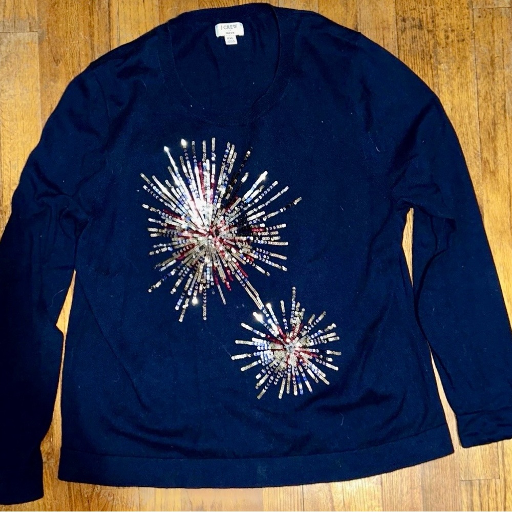 J. Crew Navy Sequin Burst Crewneck Lightweight Sweater XXL